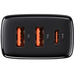Φορτιστής ταξιδιού Baseus Compact Quick Charger Type-C/2xUSB 30W μαύρος
