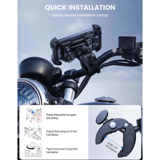Universal βάση κινητού με clamp Lamicall για τιμόνι με αντικραδασμικό (15-40 mm) Universal βάση κινητού με clamp Lamicall για τιμόνι με αντικραδασμικό (15-40 mm)
