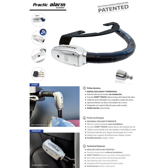 Κλειδωνιά τιμονιού ARTAGO ALARM Honda PCX 125 25- Κλειδωνιά τιμονιού ARTAGO ALARM Honda PCX 125 25-