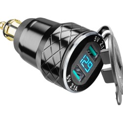 Αντάπτορας αλουμινίου Interphone USB + type C με βολτόμετρο BMW/KTM/Triumph (fast charge)