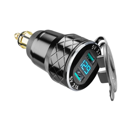 Αντάπτορας αλουμινίου Interphone USB + type C με βολτόμετρο BMW/KTM/Triumph (fast charge)