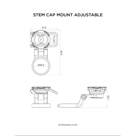 Βάση αλουμινίου κινητού Quad Lock ρυθμιζόμενη για λαιμό ποδηλάτου Βάση αλουμινίου κινητού Quad Lock ρυθμιζόμενη για λαιμό ποδηλάτου