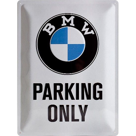 Πινακίδα μεγάλη με λογότυπο BMW Parking Only λευκή