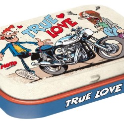 Κουτί χαπιών με το λογότυπο Motomania True Love