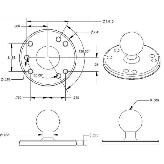 Άνω στρογγυλή βάση RAM-MOUNT (round) 