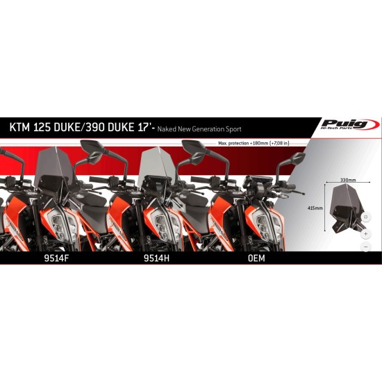 Ζελατίνα Puig Naked New Generation Sport KTM 125-390 Duke 17- πορτοκαλί
