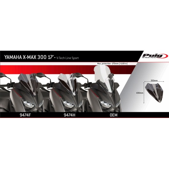 Ζελατίνα Puig V-Tech Sport Yamaha X-Μax 300 17- διάφανη